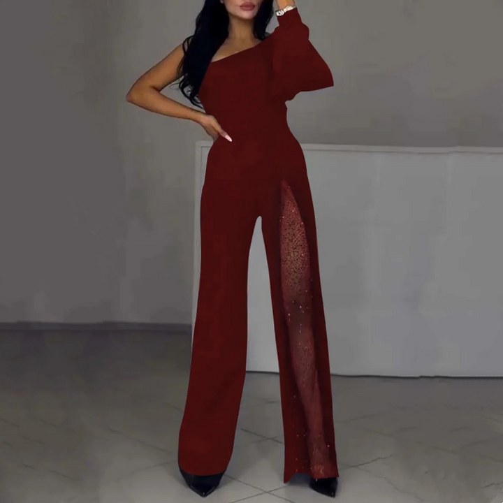Ally™ One-Shoulder Flared Short Jumpsuit