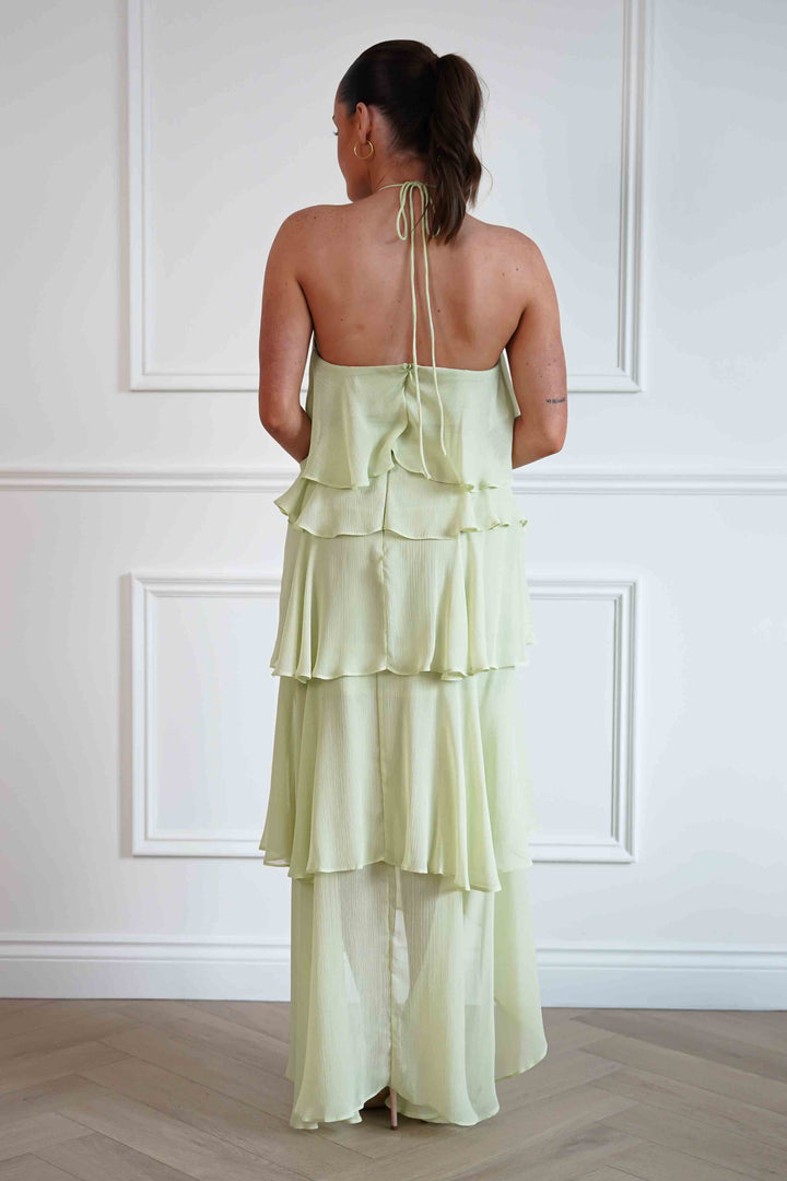 Tala Ruffle Tiered Halterneck Maxi Dress | Sage